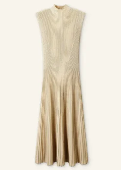 Metallic Rib Knit Cap Sleeve Midi Dress