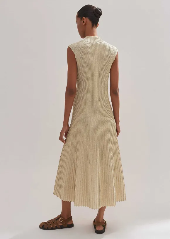 Metallic Rib Knit Cap Sleeve Midi Dress