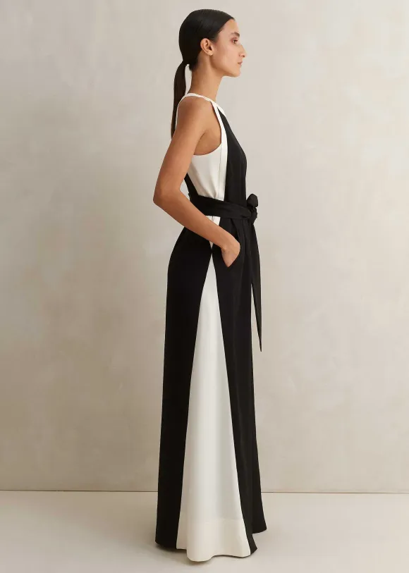 Monochrome Halterneck Jumpsuit + Belt