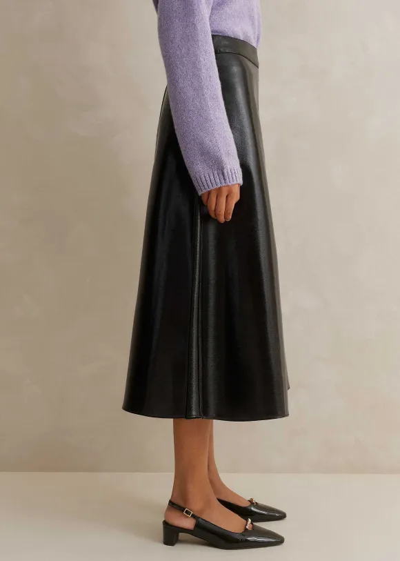 Patent Faux-Leather Midi Skirt