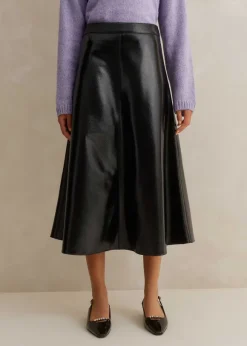 Patent Faux-Leather Midi Skirt