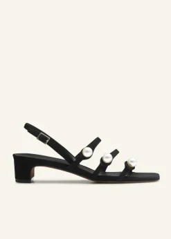 Pearl Detail Suede Kitten Sandal