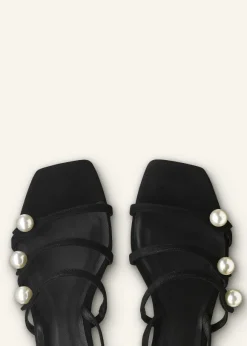 Pearl Detail Suede Kitten Sandal