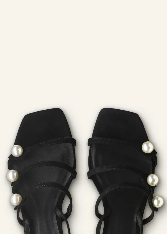 Pearl Detail Suede Kitten Sandal