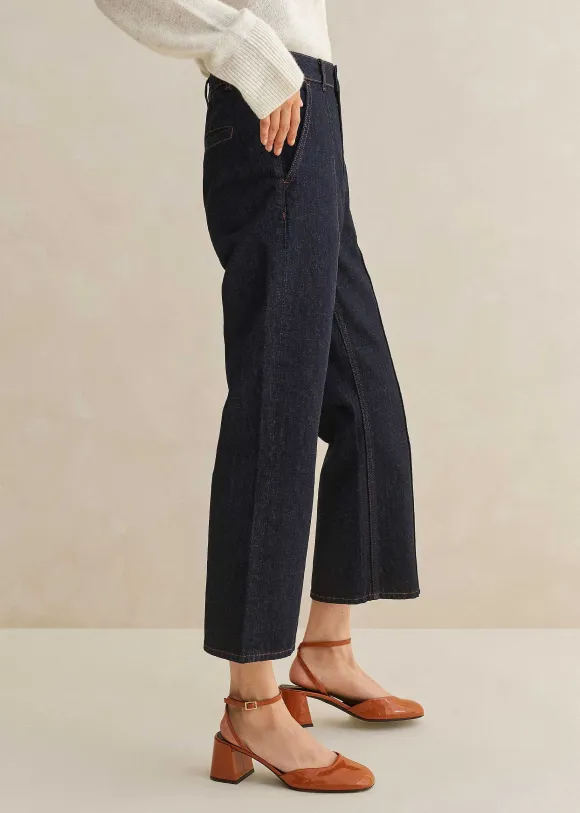 Pin Tuck Kick Flare Crop Jean