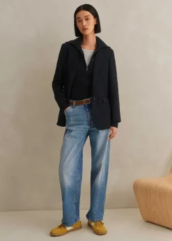 Pinstripe Bracelet Sleeve Boyfriend Blazer