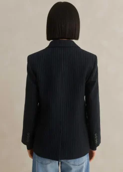 Pinstripe Bracelet Sleeve Boyfriend Blazer