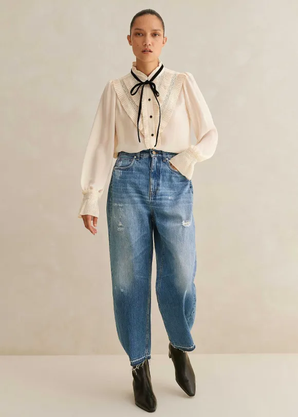 Pleat Blouse + Removable Velvet Tie