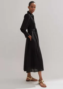 Pleated Midi Shirt Dress + Belt