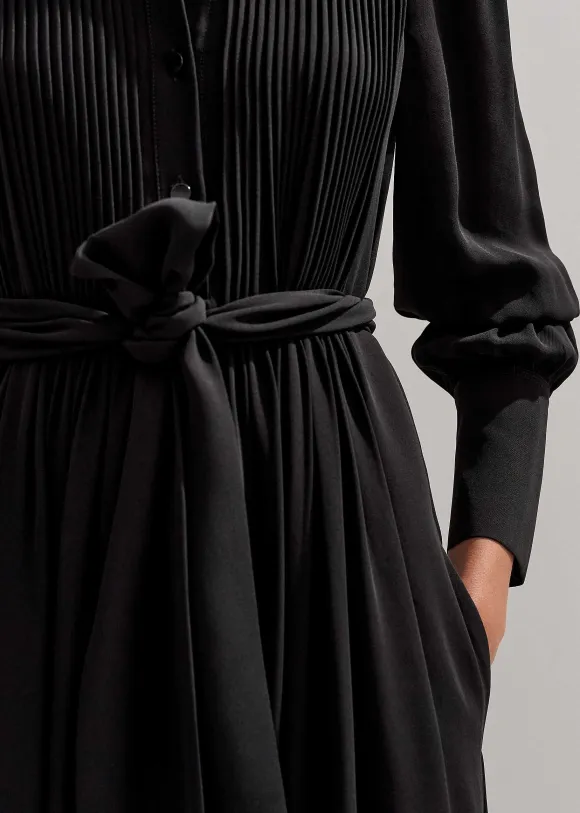 Pleated Midi Shirt Dress + Belt