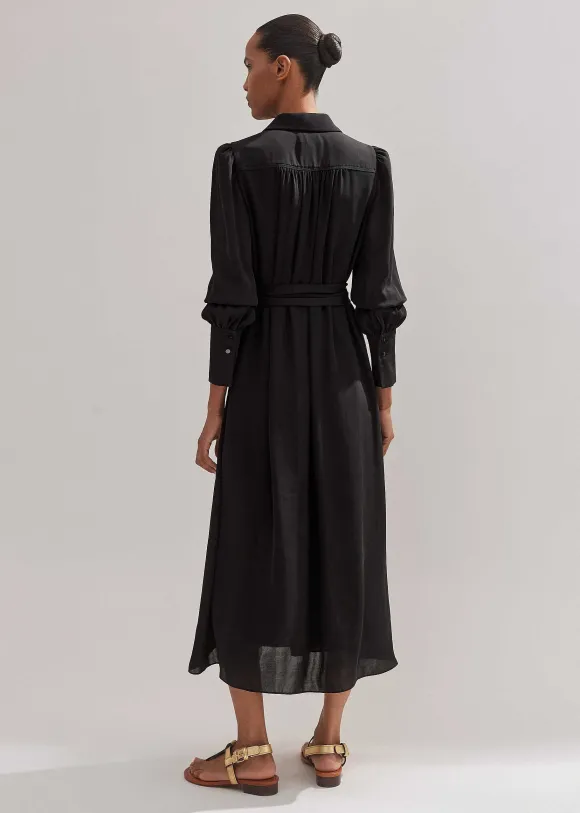 Pleated Midi Shirt Dress + Belt