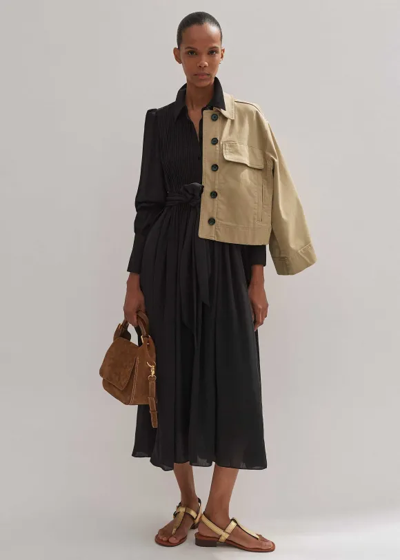 Pleated Midi Shirt Dress + Belt