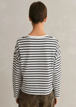 Pocket Detail Boxy Long Sleeve Stripe Top