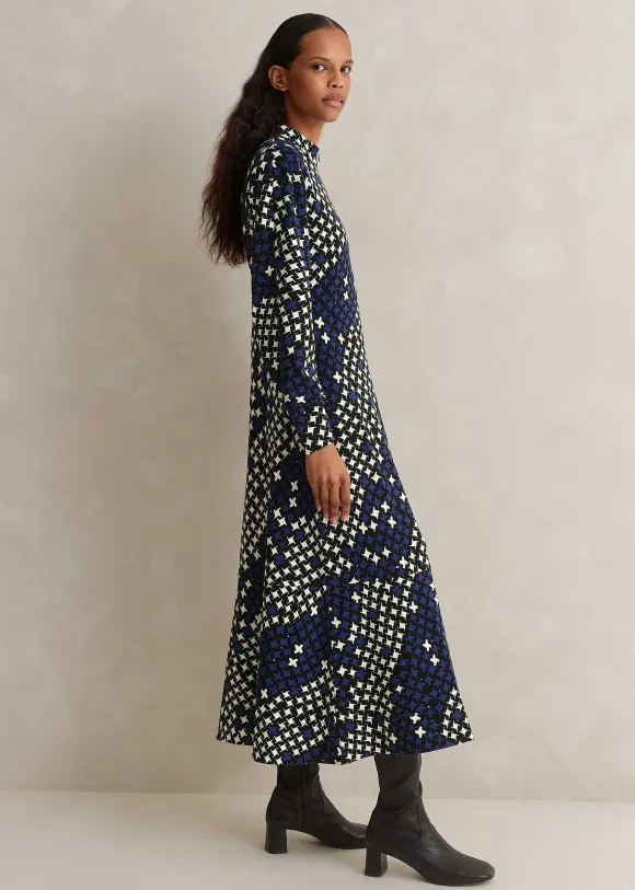 Printed Ponte Balloon Sleeve Maxi Dress
