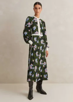 Rose Print Panelled Midi Dress