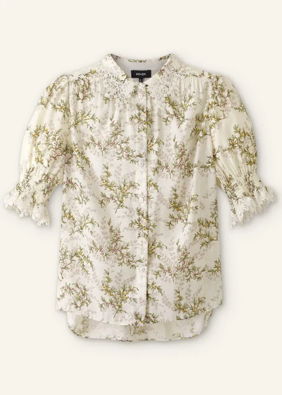 Shadow Berry Print Embroidered Collar Blouse