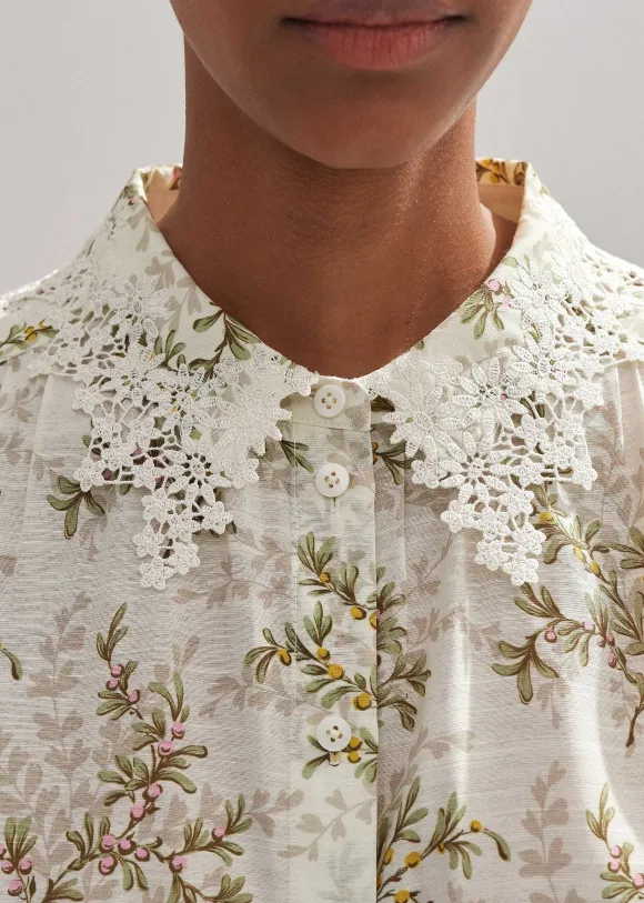 Shadow Berry Print Embroidered Collar Blouse