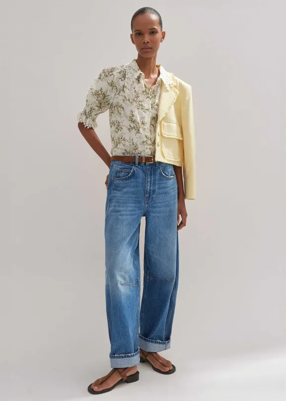 Shadow Berry Print Embroidered Collar Blouse