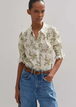 Shadow Berry Print Embroidered Collar Blouse