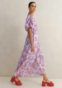 Shadow Berry Print Midi Tea Dress