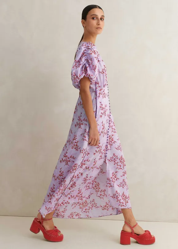 Shadow Berry Print Midi Tea Dress