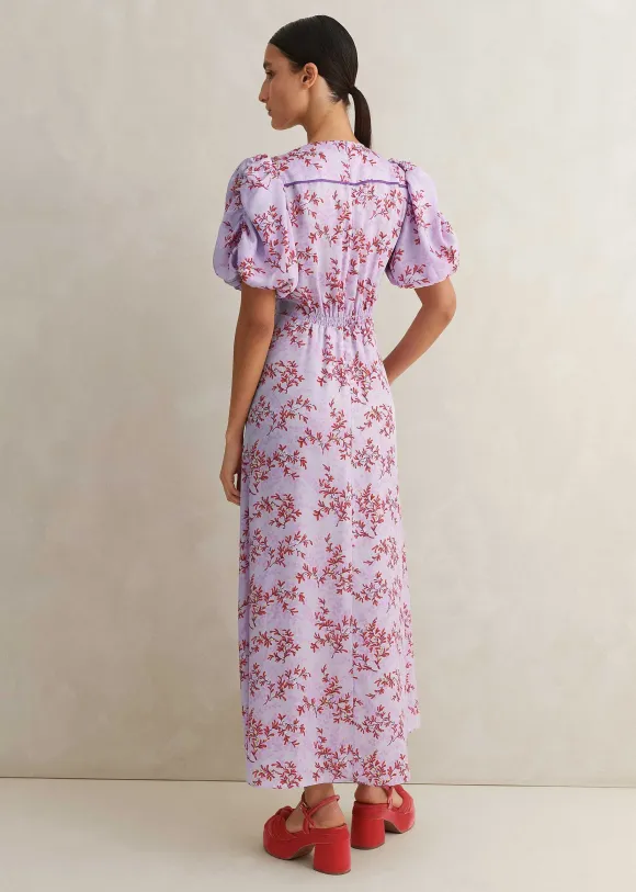 Shadow Berry Print Midi Tea Dress
