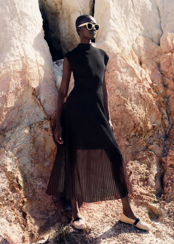 Sheer Panelled Evening Knit Maxi Dress