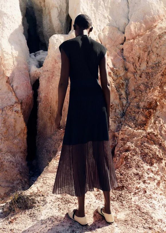 Sheer Panelled Evening Knit Maxi Dress