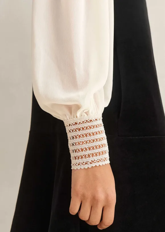 Sheer Sleeve Crew Neck Layering Top