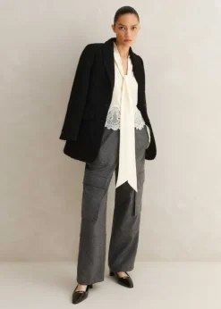 Silk + Lace Cropped Pussybow Blouse
