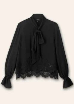 Silk + Lace Cropped Pussybow Blouse