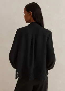 Silk + Lace Cropped Pussybow Blouse