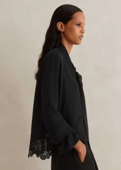 Silk + Lace Cropped Pussybow Blouse