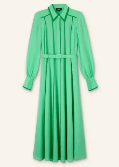 Silk Contrast Binding Maxi Shirt Dress + Belt