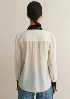 Silk Cotton Embroidered Collar Blouse
