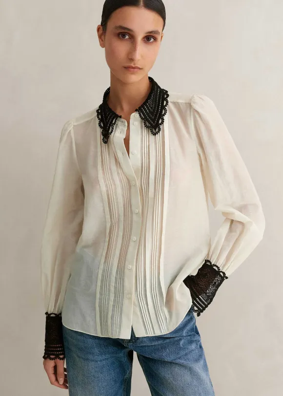 Silk Cotton Embroidered Collar Blouse