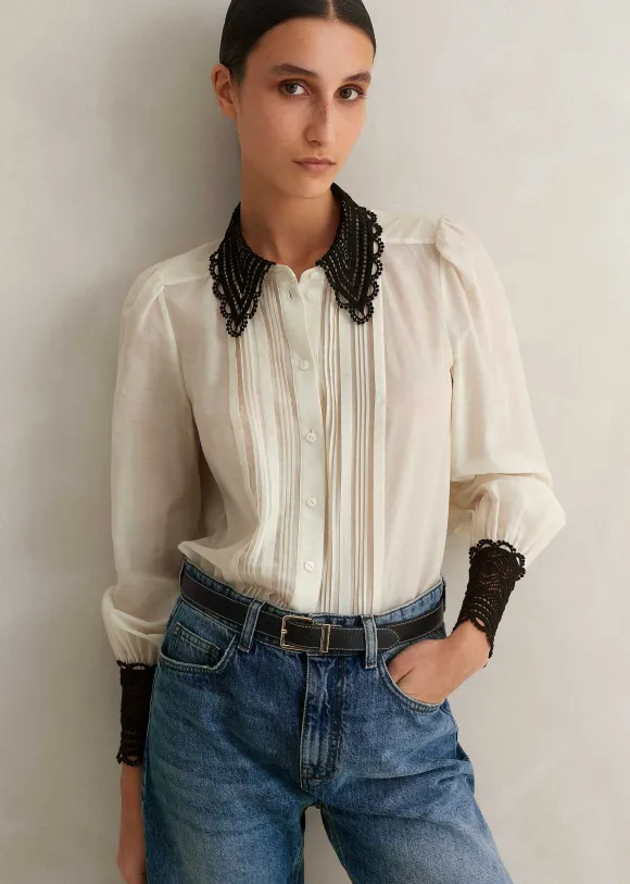 Silk Cotton Embroidered Collar Blouse