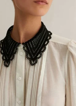 Silk Cotton Embroidered Collar Blouse
