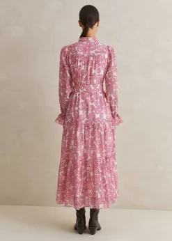Silk Cotton Flower Print Midi Dress + Belt
