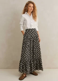 Silk Cotton Ginko Leaf Print Skirt + Belt