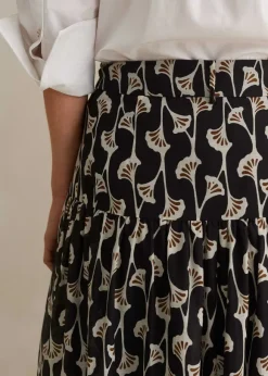 Silk Cotton Ginko Leaf Print Skirt + Belt