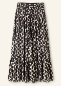 Silk Cotton Ginko Leaf Print Skirt + Belt