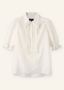 Silk Cotton Lace Trim Blouse