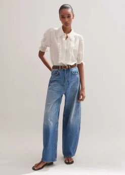 Silk Cotton Lace Trim Blouse
