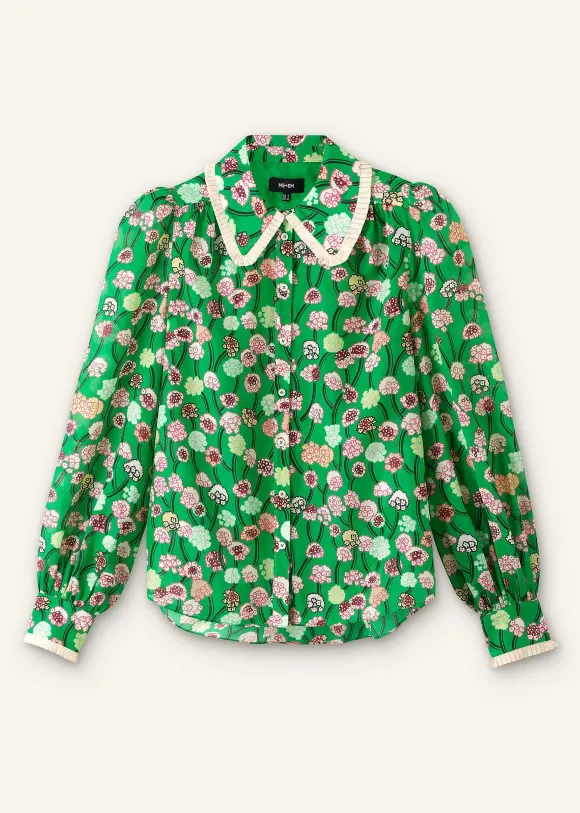 Silk Cotton Lantana Flower Print Shirt