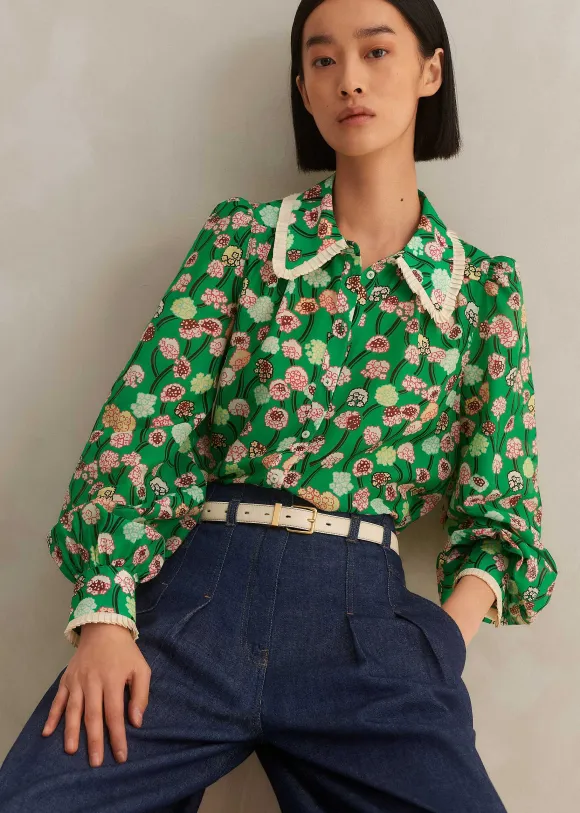 Silk Cotton Lantana Flower Print Shirt