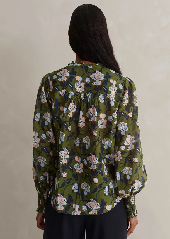 Silk Cotton Rose Print Blouse