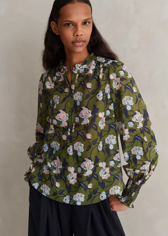 Silk Cotton Rose Print Blouse
