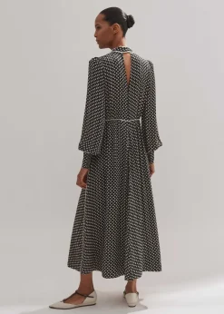 Silk Daisy Polka Dot Print Maxi Dress