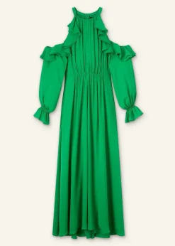 Silk Exposed Shoulder Maxi Dress + Belt
